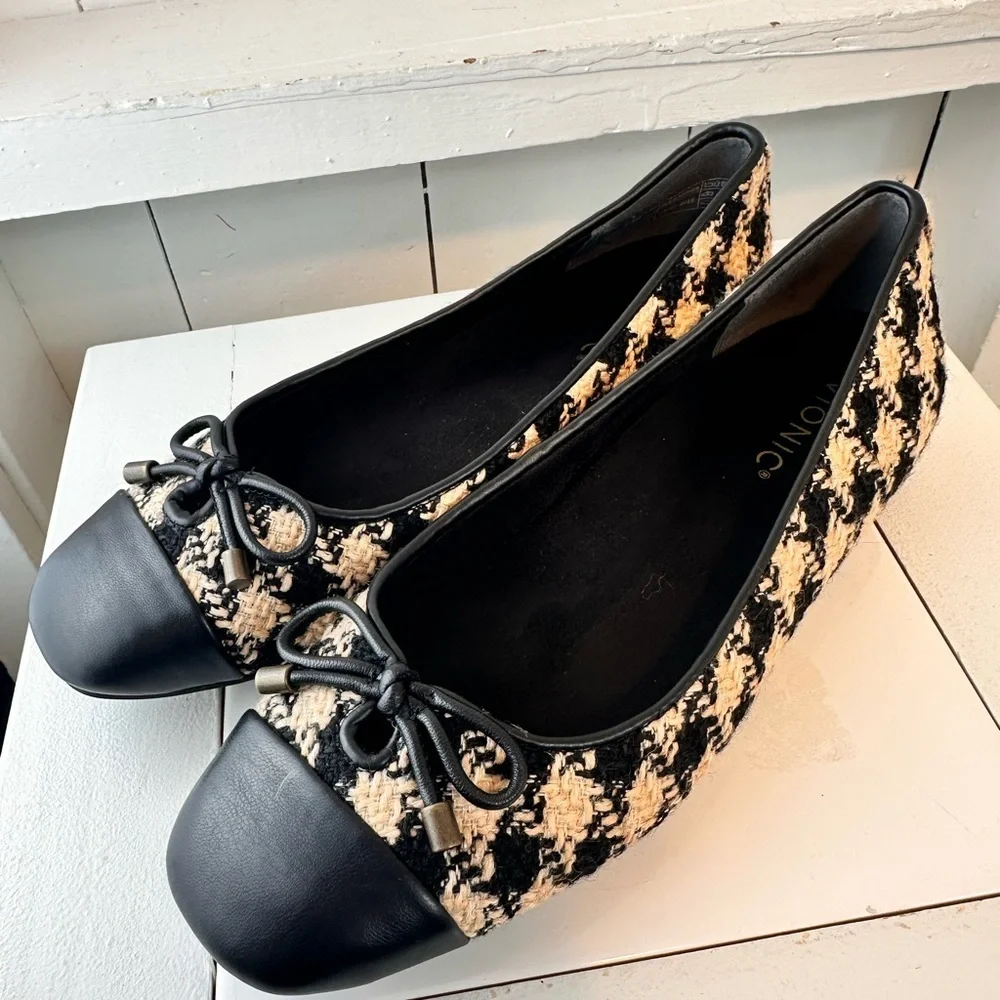 Vionic Klara Ballet Flats Women’s 8.5 Houndstooth Bow Cap Toe Like New Black - Picture 3 of 11